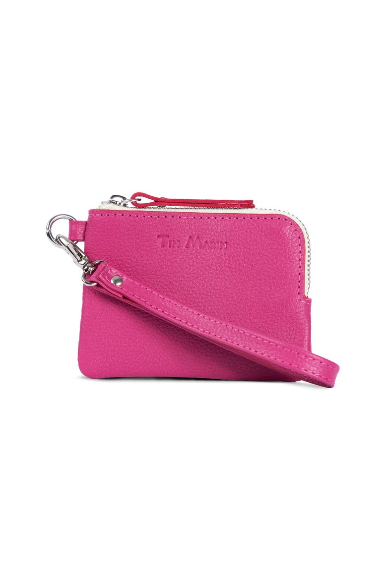 Gina Leather Top Zip Wallet, Main, color, Hot Pink