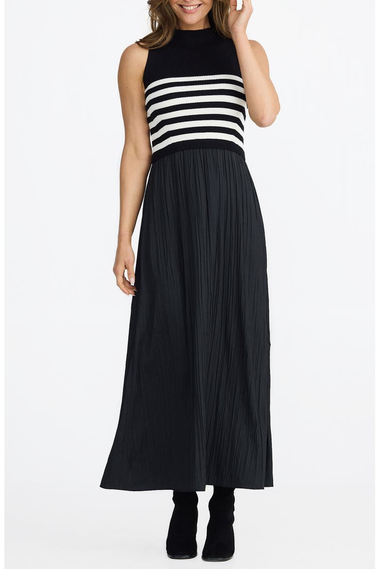 Gabriel Sleeveless Mixed Media Maxi Dress, Main, color, BLACK W WHITE