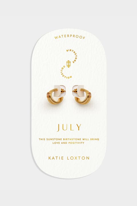'July' Waterproof Gold Birthstone Hoop Earrings