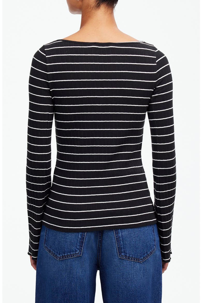 Stripe Boatneck Long Sleeve Rib Top, Alternate, color, JET BLACK