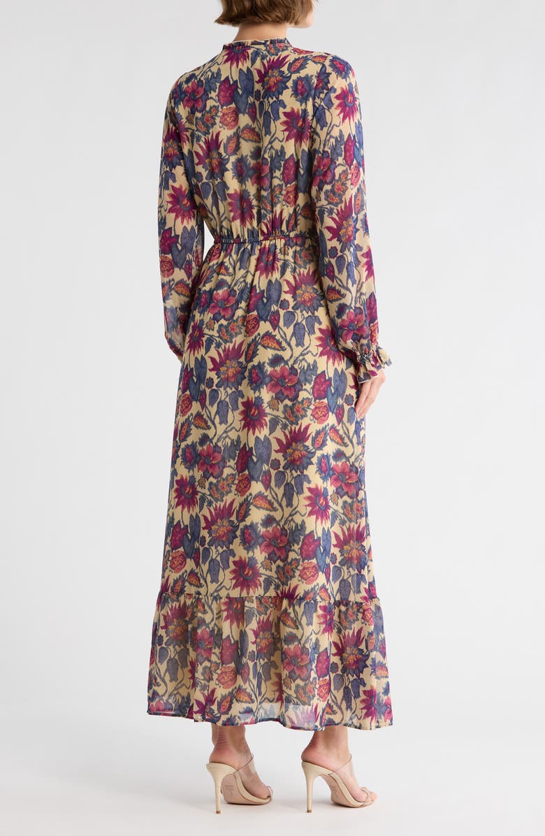 Melrose and Market Long Sleeve Chiffon Maxi Dress, Alternate, color, Tan- Green Floral Streak