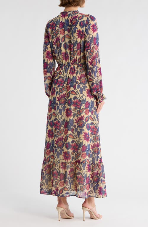 Melrose And Market Floral Long Sleeve Ruffle Chiffon Maxi Dress In Purple
