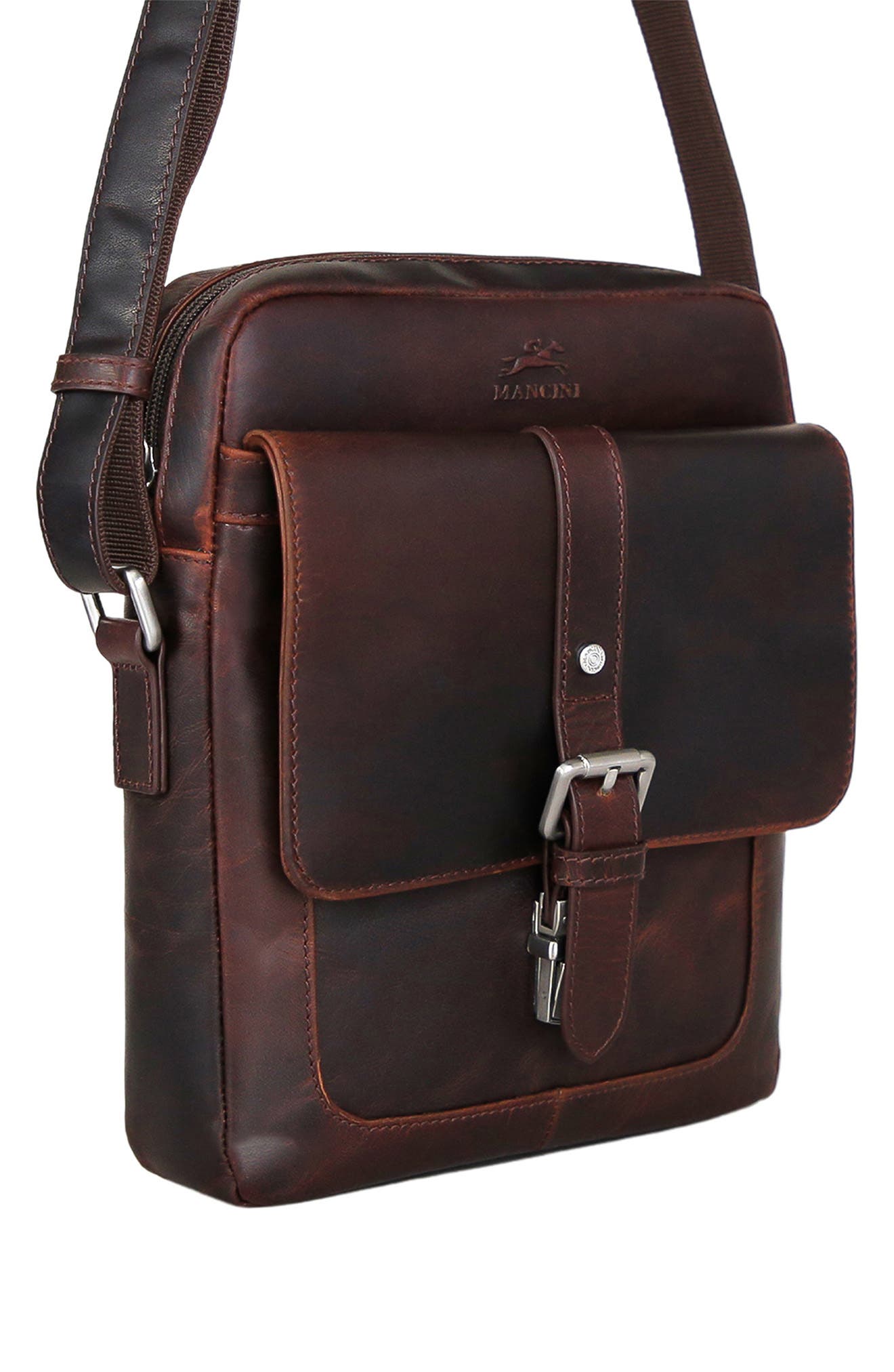 Mancini Buffalo Collection Leather Crossbody Bag, Alternate, color, Brown