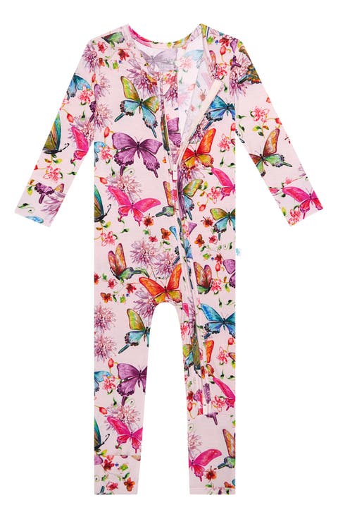 Watercolor Butterfly Fitted Convertible Footie Pajamas (Baby)