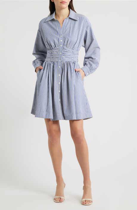 Stripe Long Sleeve Seersucker Mini Shirtdress
