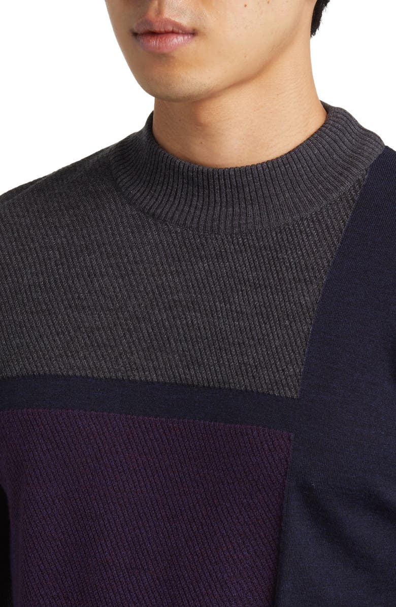 Robert Barakett Sagle Colorblock Wool Mock Neck Sweater, Alternate, color, Purple