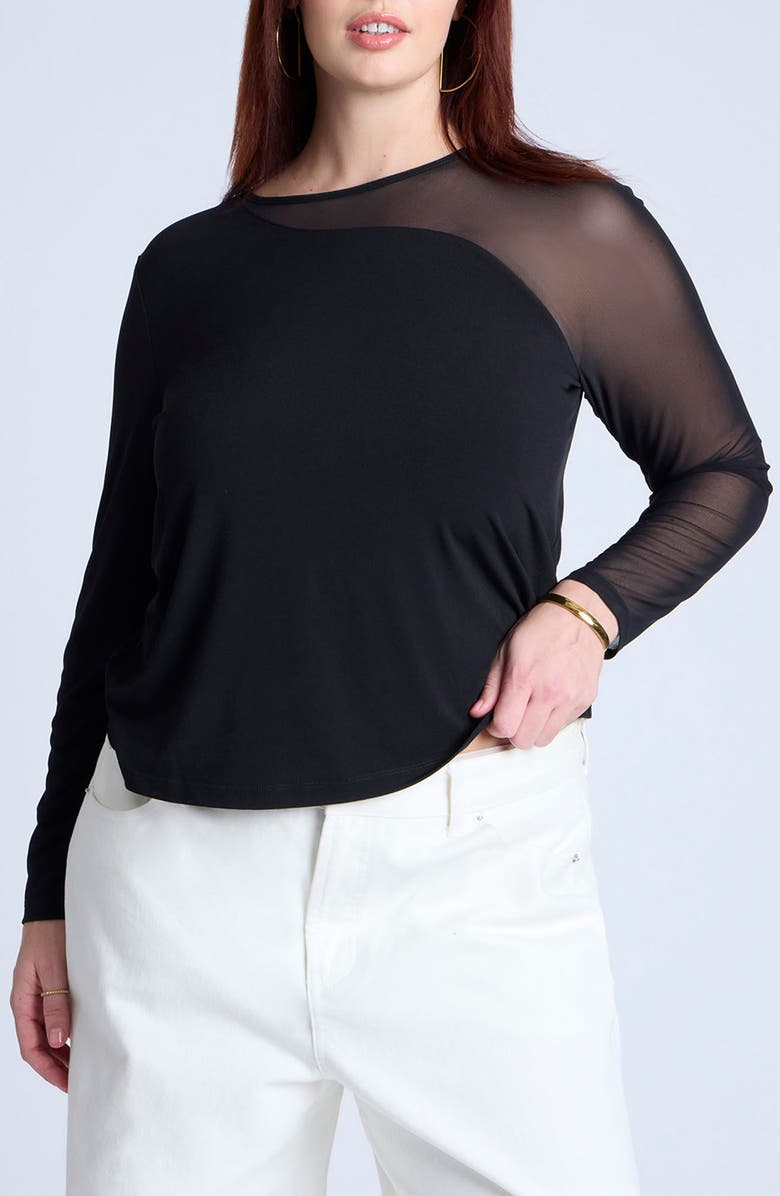 ELOQUII Mesh Combo Long Sleeve Top, Main, color, 