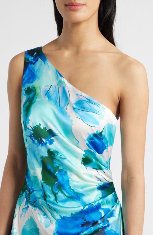 Eliza J One-shoulder Ruffle Cocktail Dress In Blue