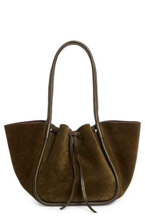 Large Ruched Suede Tote
