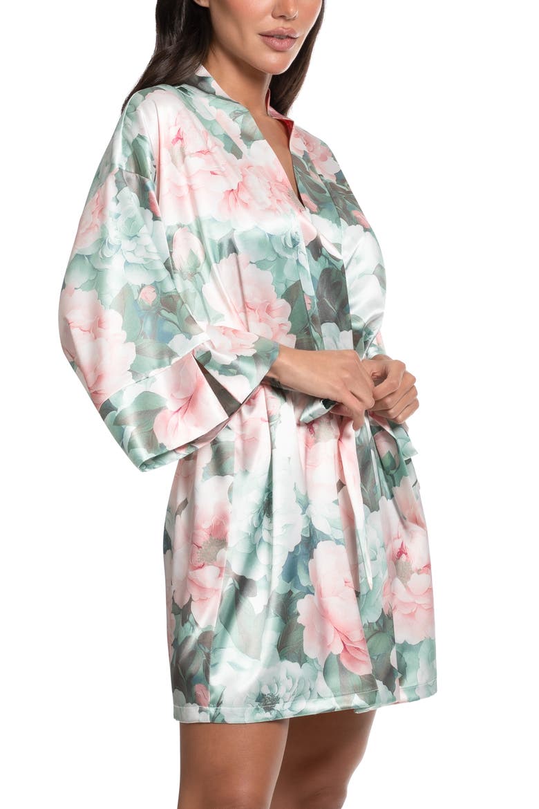 Gracie Lace Trim Satin Robe, Alternate, color, JADE FROST