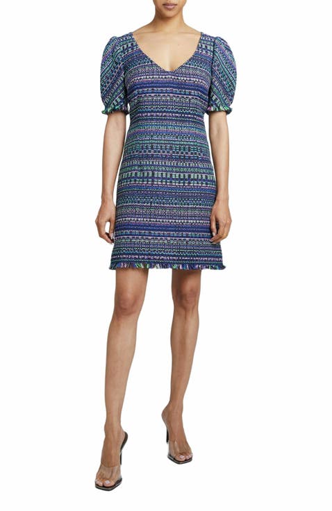 Bianca Tweed Shift Dress with Puff Sleeves