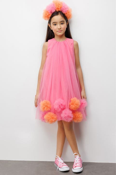 Alexa Girls’ Pom-pom Tulle Dress & Crown Set