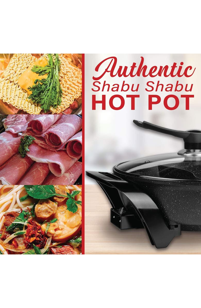 Brentwood Electric Non-Stick Shabu Shabu Pot with Divider, Alternate, color, Black