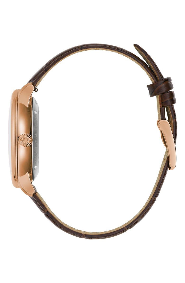 BULOVA Hudson Leather Strap Watch, 39mm, Alternate, color, Rose Gold-Tone