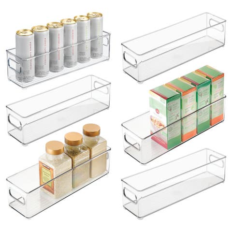 Stackable Fridge Bin with Handles - Kitchen Bin for Pantry or Cabinets, Set of 6, Clear
