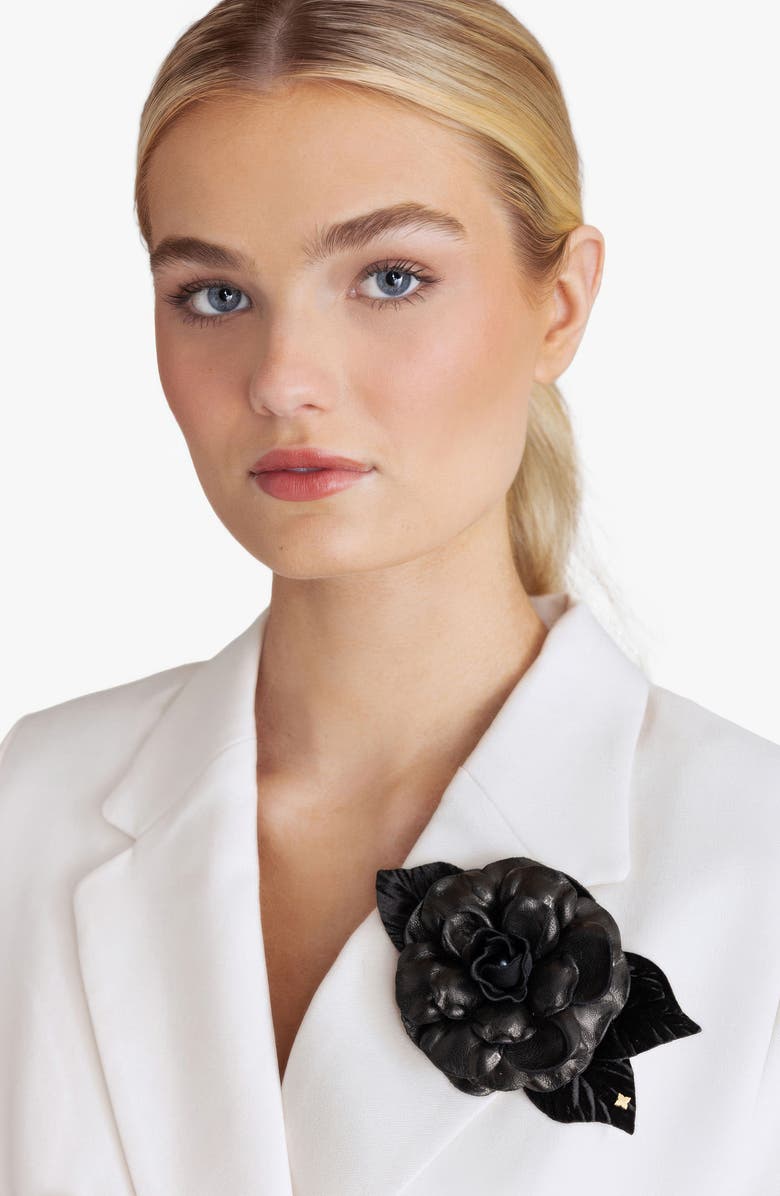 Helena Simon The Small Black Gardenia Floral Brooch, Alternate, color, Black