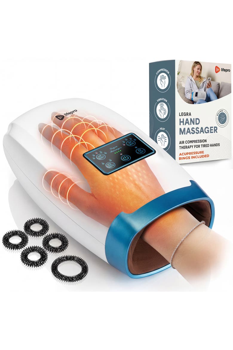Legra Plus Hand Massager with Heat and Compression Finger, Wrist, and Palm Massager with 5 and 6 Modes, Main, color, 5 Modes White
