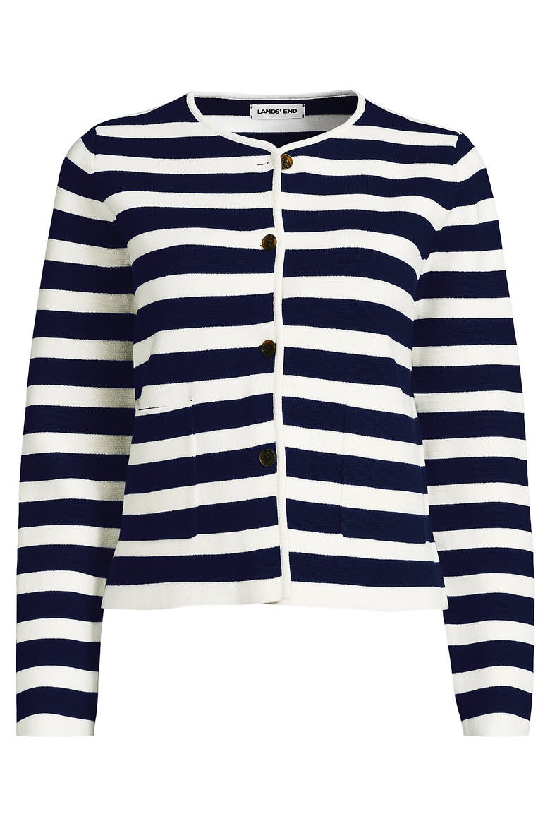 Fine Gauge Cotton Milano Blazer Sweater, Alternate, color, Deep Sea/Ivory Stripe
