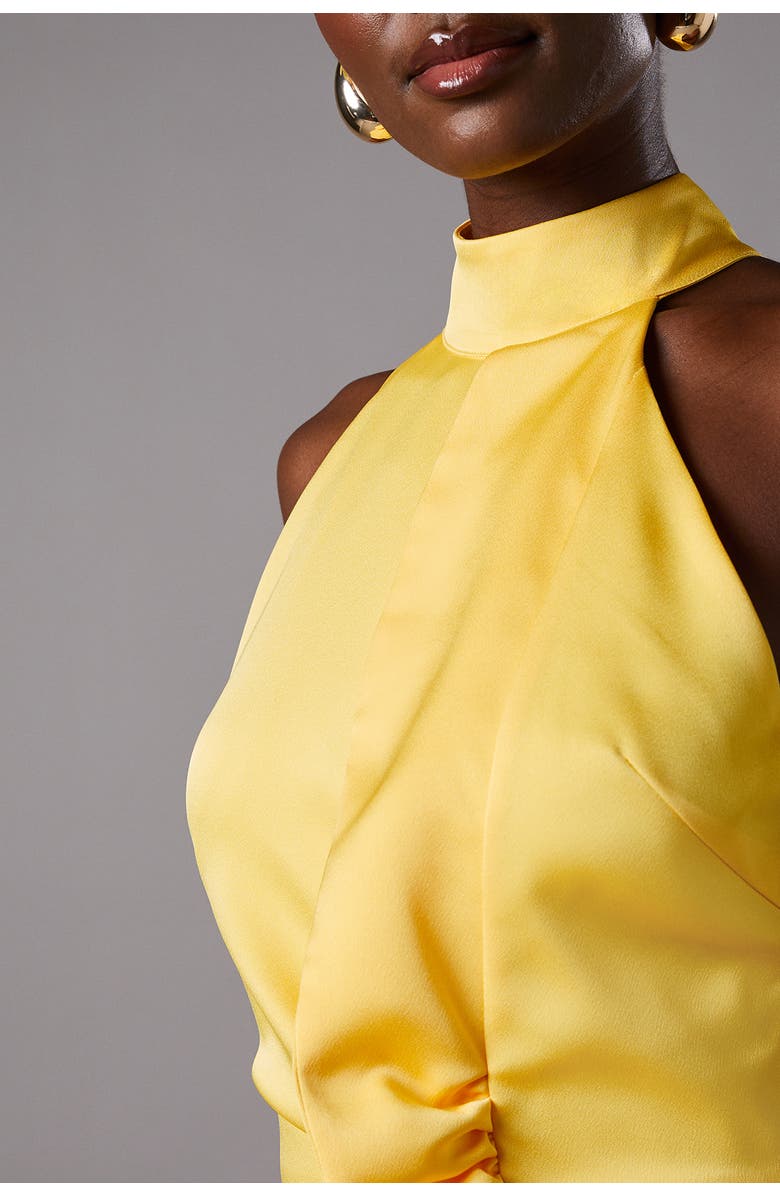 Coast Halter Pleated Asymmetric Hem Midi Dress, Alternate, color, Yellow