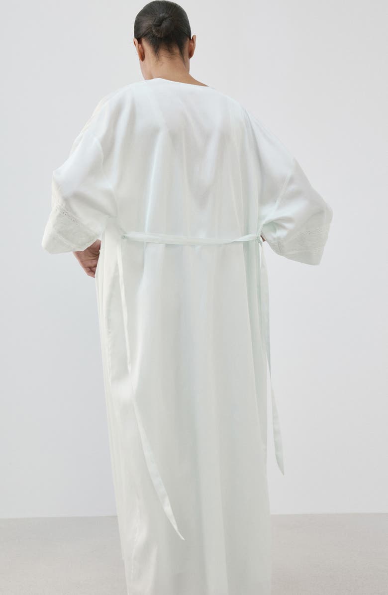 MANGO Embroidered Sleeve Satin Robe, Alternate, color,