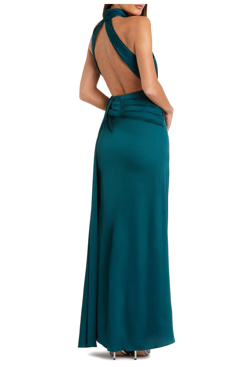 Mac Duggal Petite Open Back High Neck Side Ruched Gown, Alternate, color, Ocean