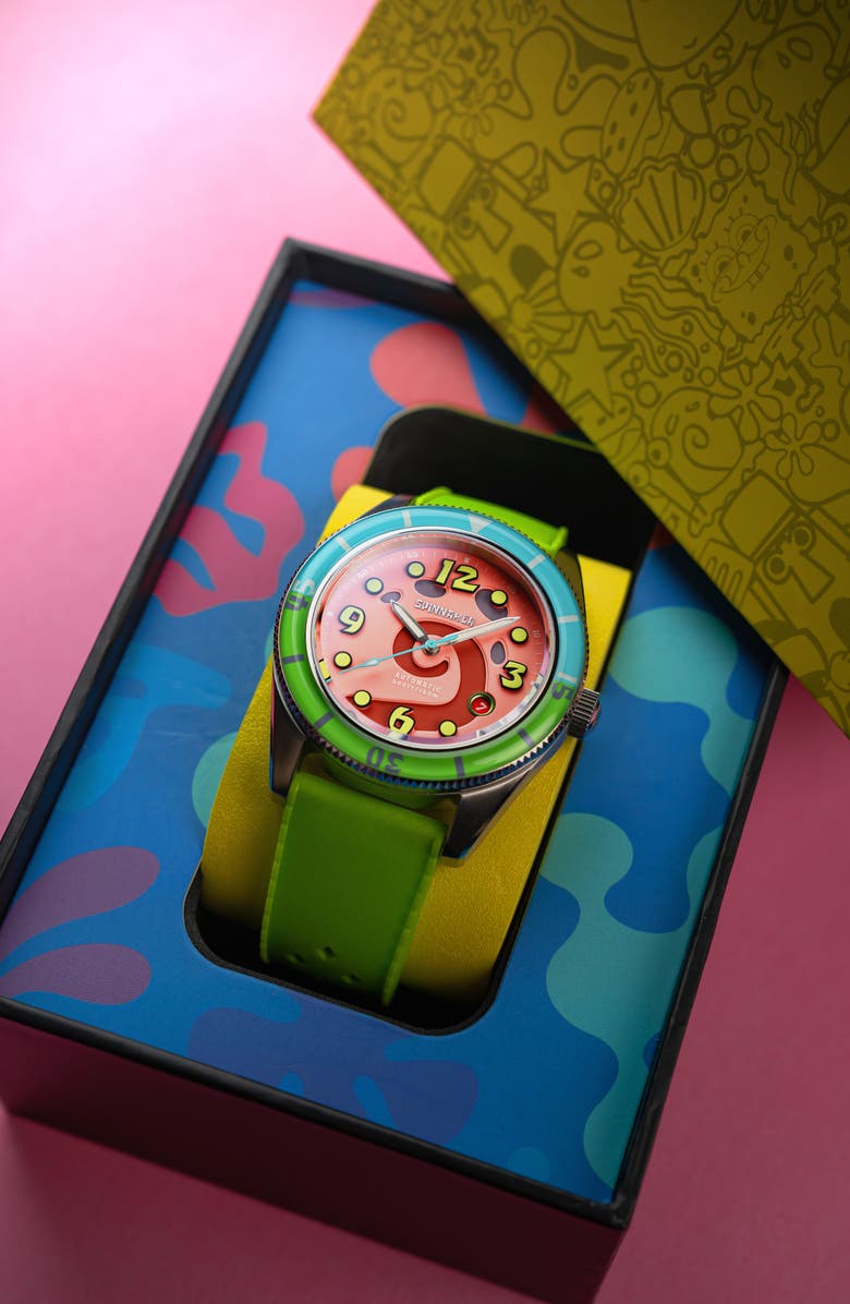 SPINNAKER Fleuss 'SpongeBob SquarePants<sup>™</sup>' Automatic Silicone Strap Watch, 43mm, Alternate, color, 