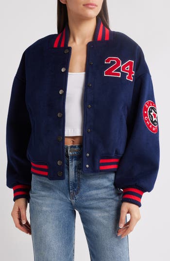 Nasty Gal Tailored Varsity Bomber Jacket In Navy