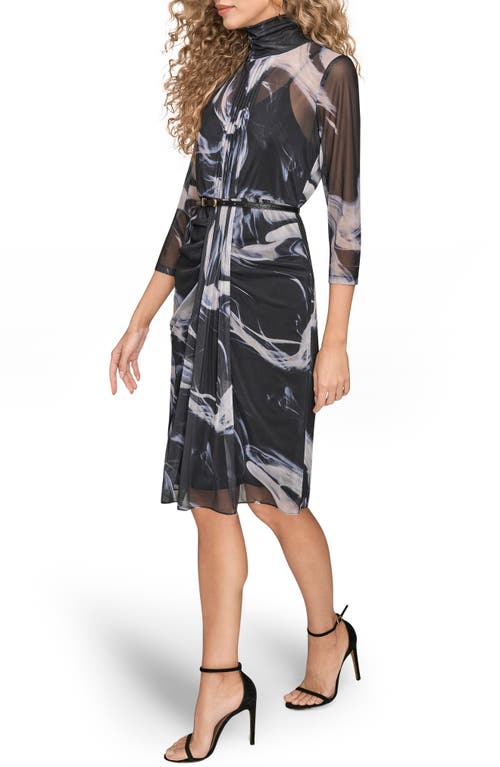 Donna Karan New York Swirl Print Sheer Overlay Dress In Black