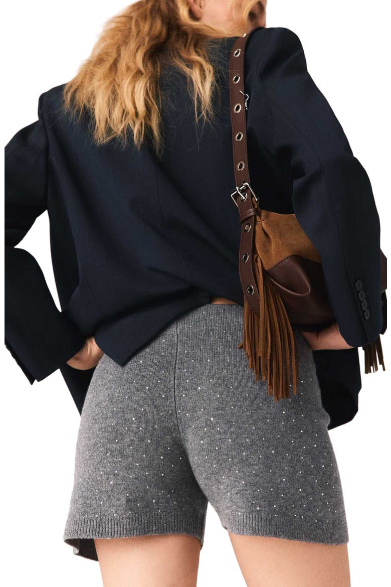 Knit shorts with rhinestones, Alternate, color, Grey