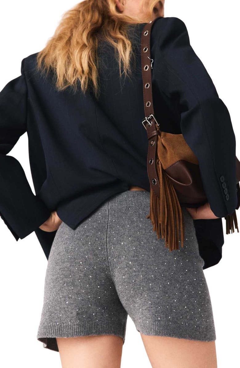 maje Knit shorts with rhinestones, Alternate, color, Grey