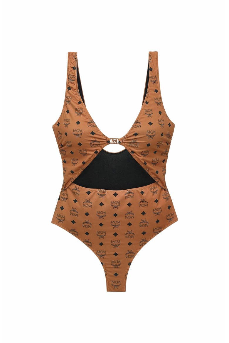 Monogram Print Swimsuit, Main, color, Cognac