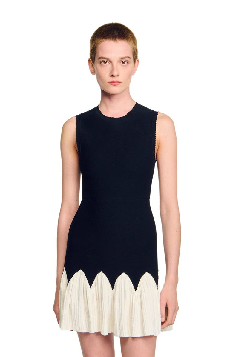 SANDRO Two-tone short knit dress, Alternate, color, Black / Ecru