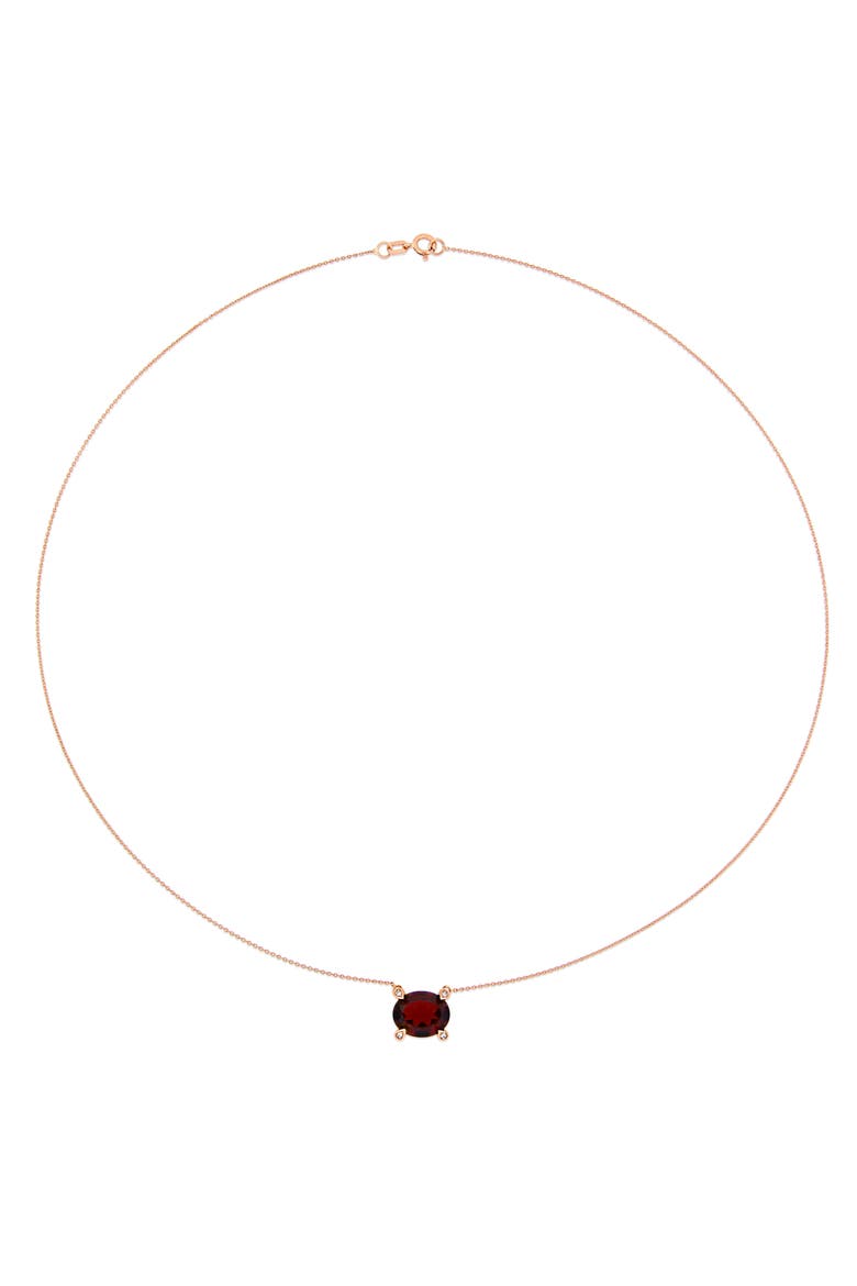 Oval-Cut Garnet & Diamond Necklace 10k, Alternate, color, Garnet