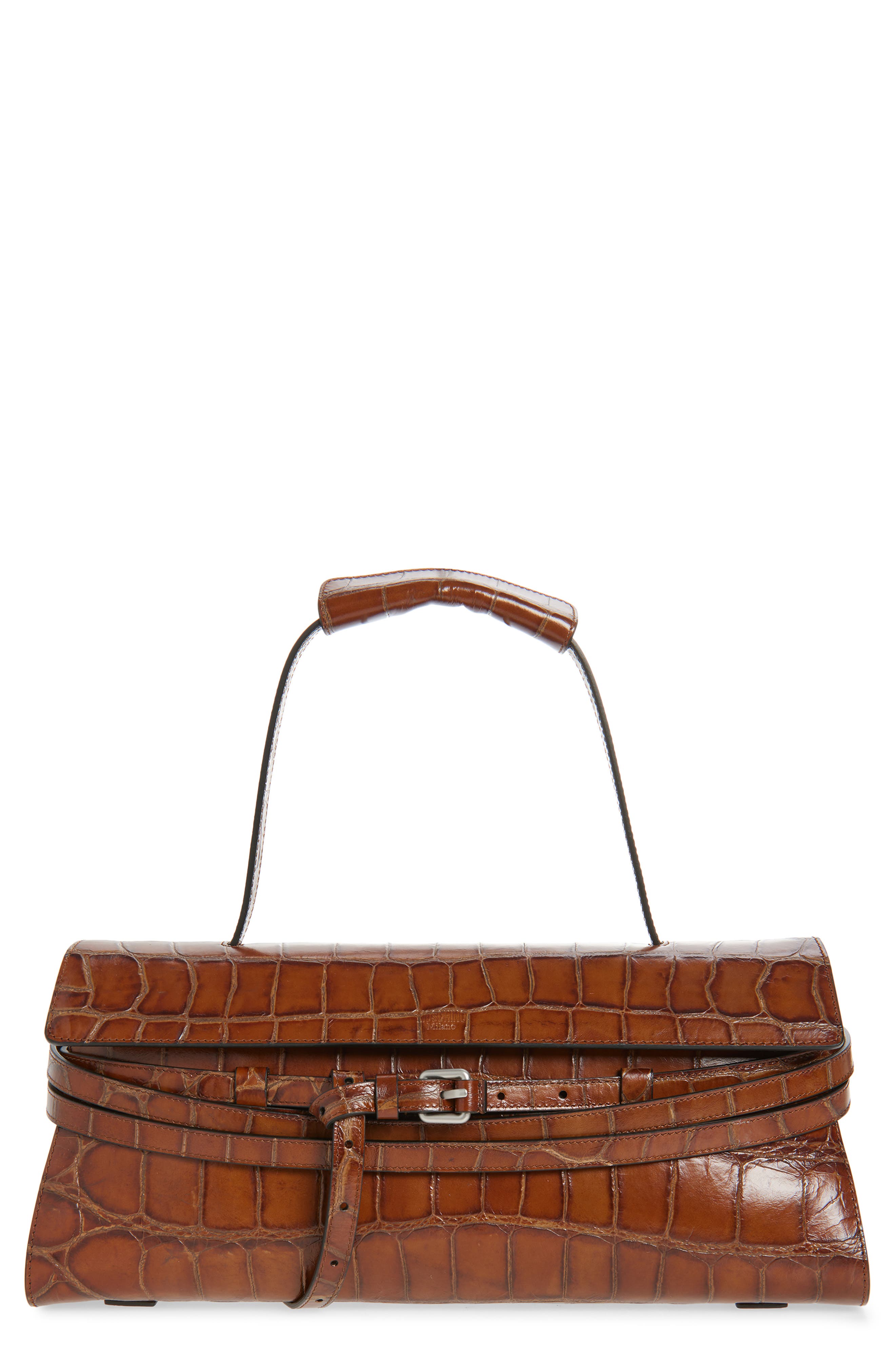 Moschino Tie Me Croc Embossed Leather East/West Shoulder Bag, Main, color, 210 Hide