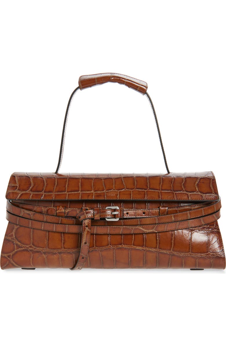 Moschino Tie Me Croc Embossed Leather East/West Shoulder Bag, Main, color, 210 Hide