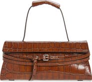 Moschino Tie Me Croc Embossed Leather East/West Shoulder Bag