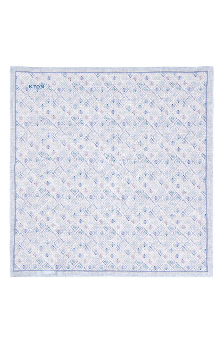 Eton Geometric Linen Pocket Square, Alternate, color, Light Blue