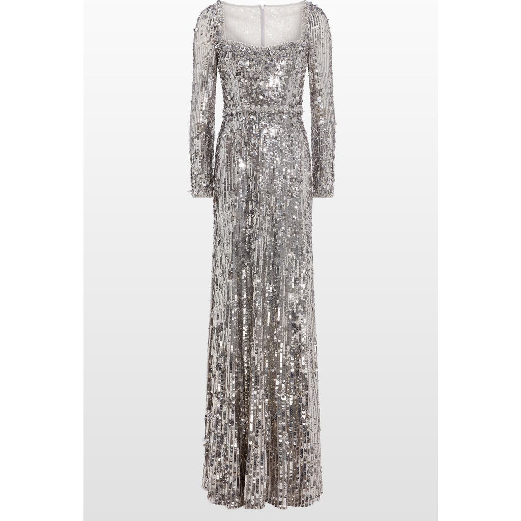 Jenny Packham Kestra Sequin-embellished Maxi Dress In Gray