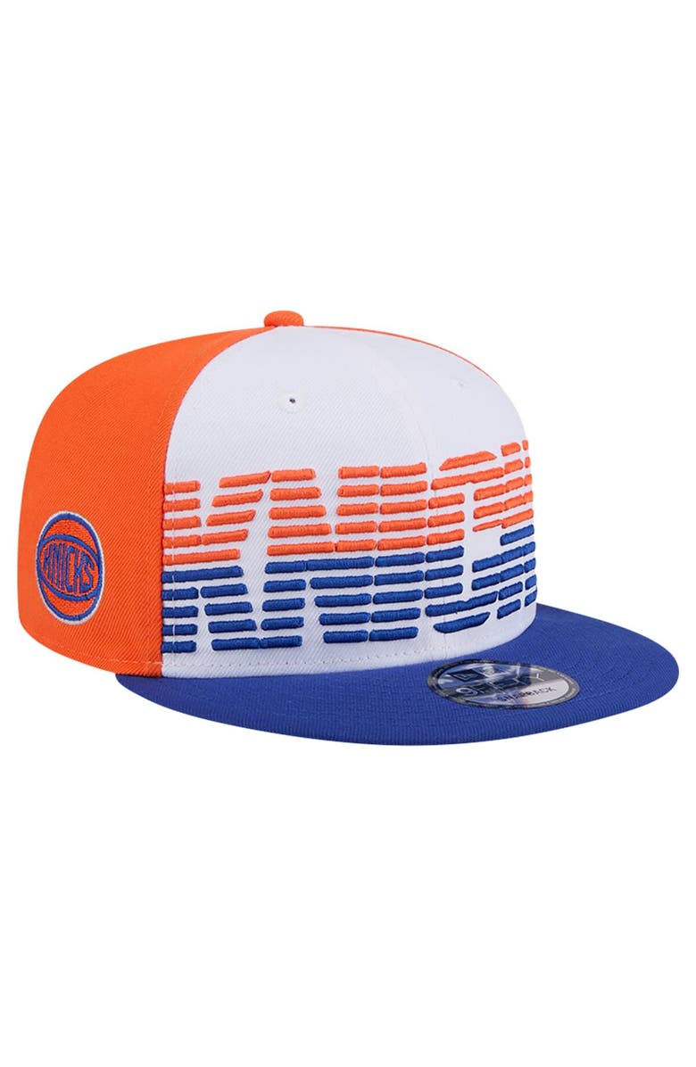 New Era Men's New Era White/Blue New York Knicks Throwback Gradient Tech Font 9FIFTY Snapback Hat, Main, color, 