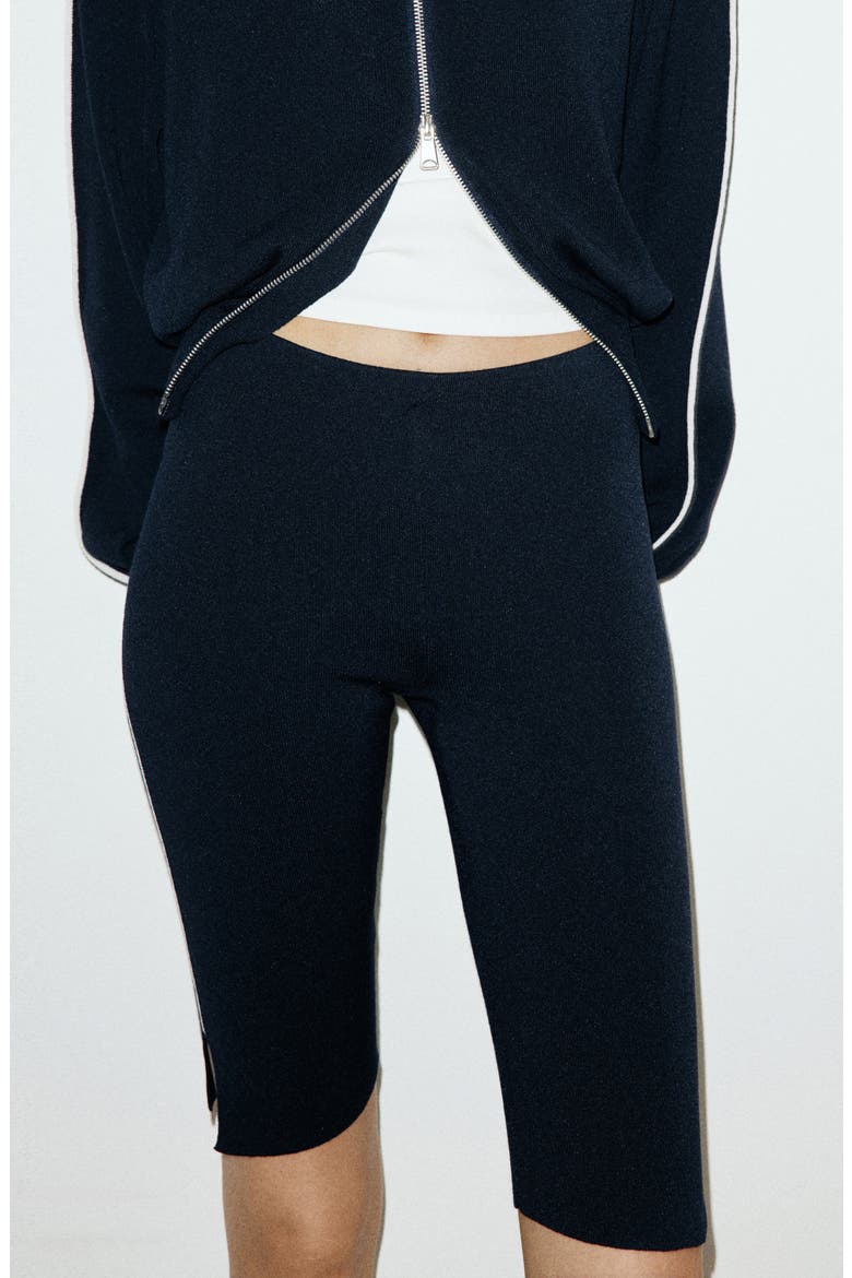 Contrast Stripe Knit Mid Rise Capri Pants, Alternate, color, NAVY