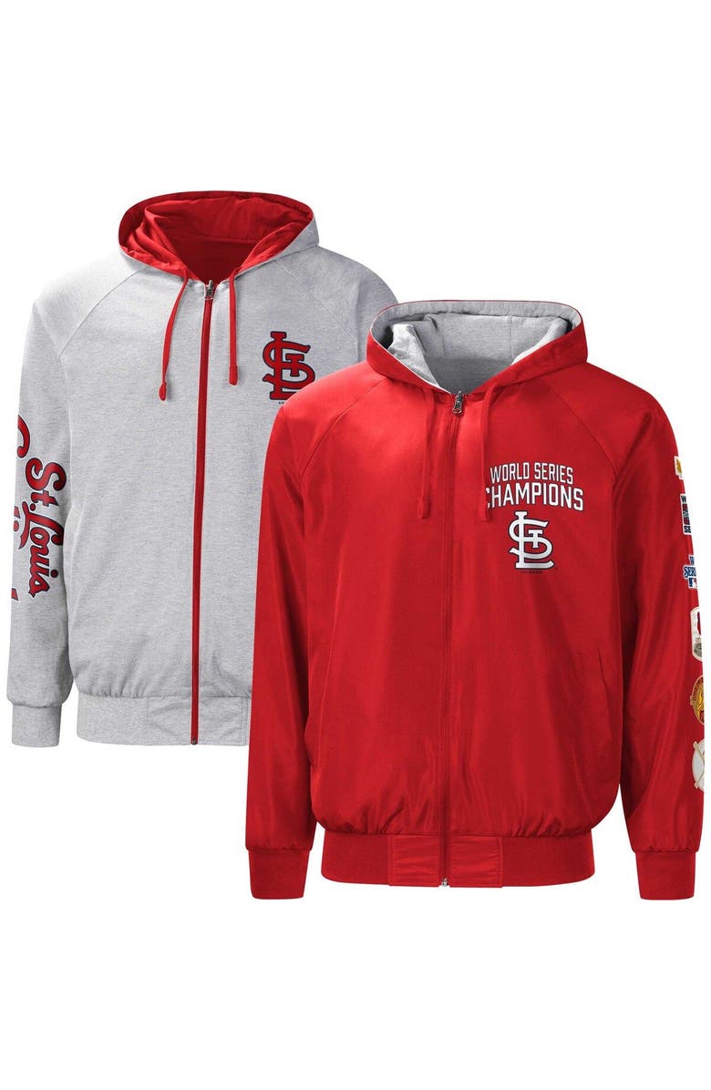 G-III SPORTS BY CARL BANKS Men's G-III Sports by Carl Banks Red/Heather Gray St. Louis Cardinals Southpaw Reversible Raglan Hoodie Full-Zip Jacket, Main, color, Red