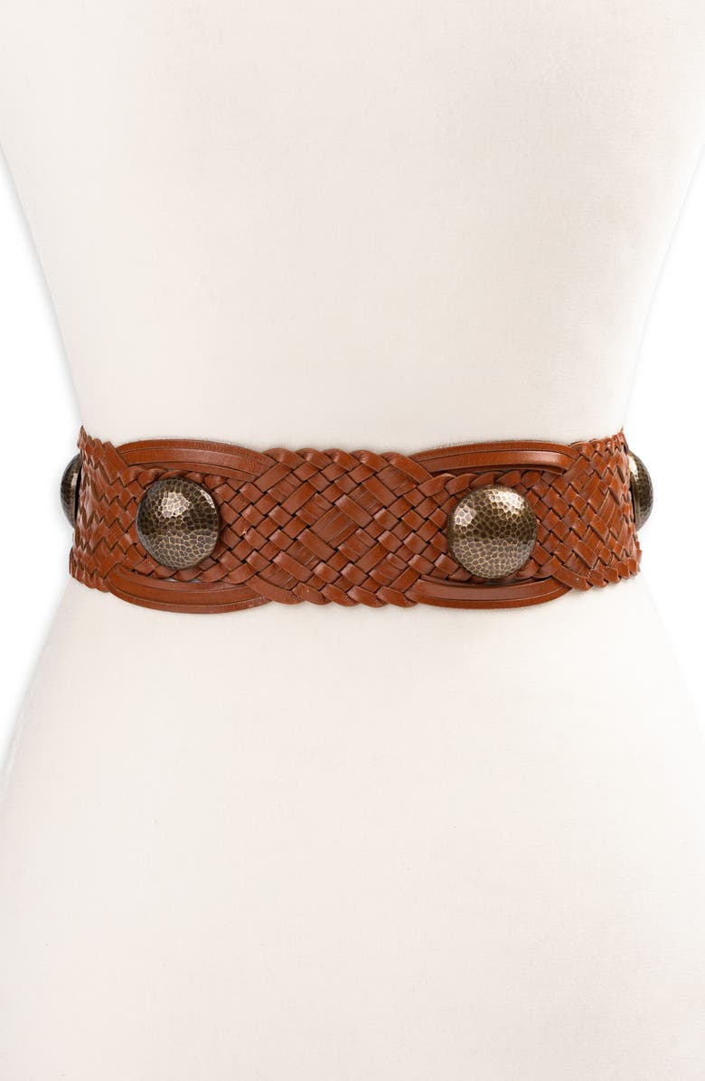 Sam Edelman Wide Woven Leather Western Belt, Alternate, color, Tan