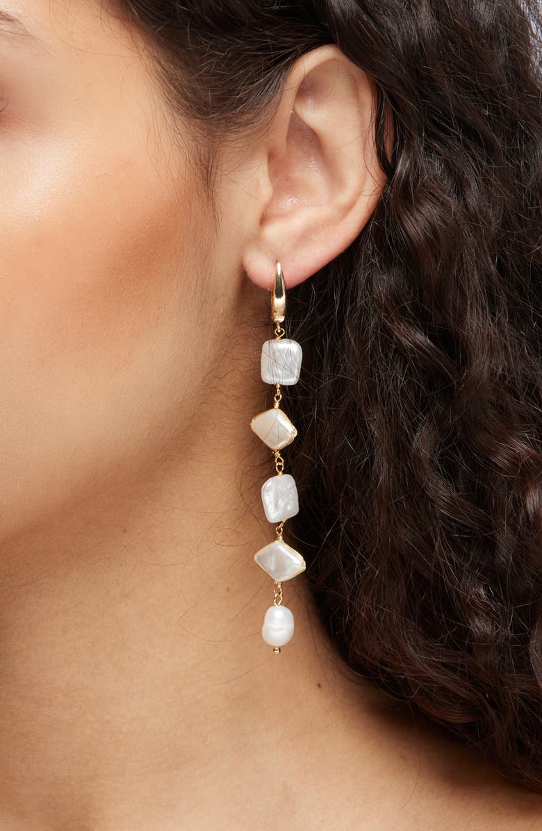 Panacea Faux Pearl Linear Drop Earrings, Alternate, color, White