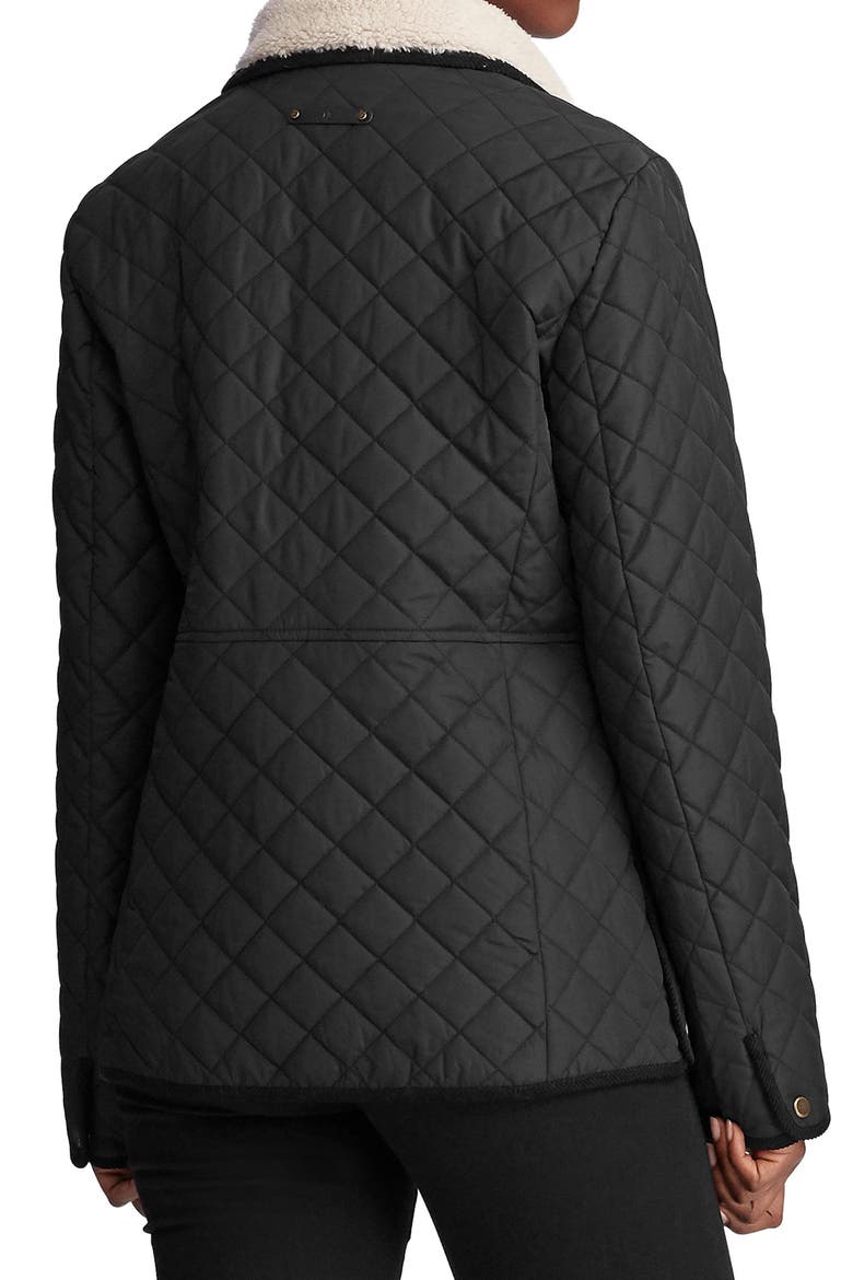 Faux Shearling Collar Quilted Jacket, Alternate, color, BLACK
