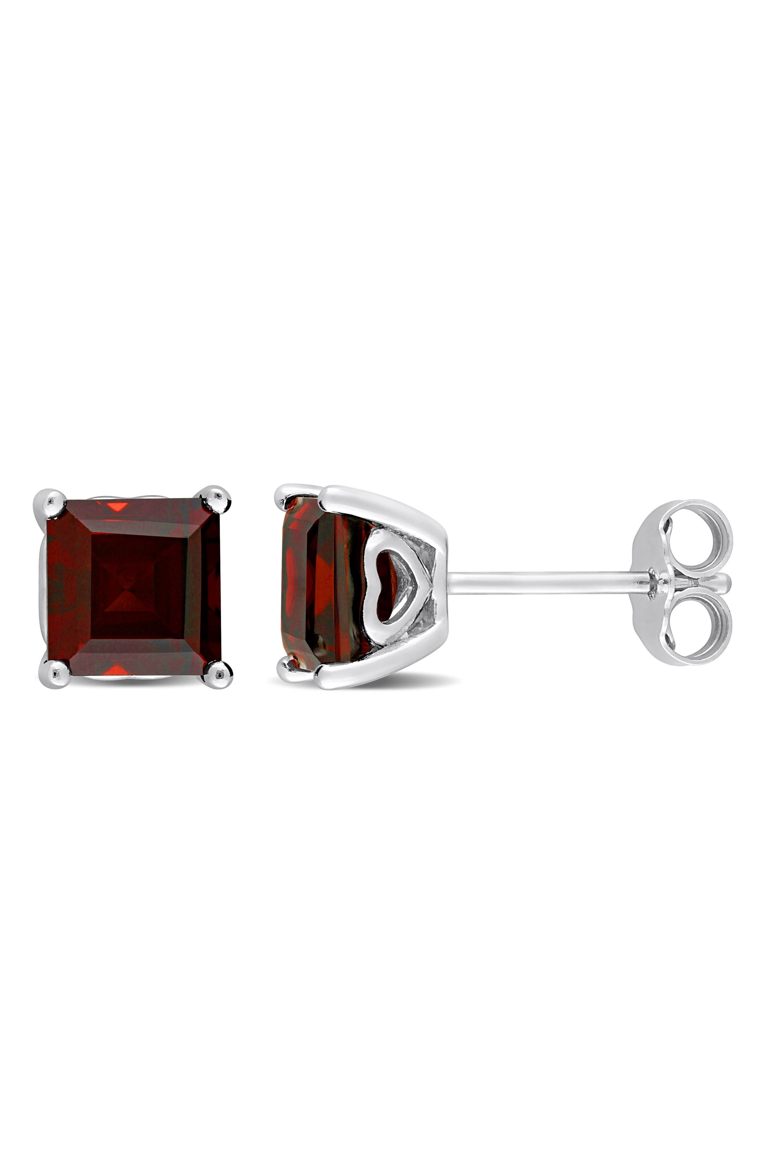 DELMAR Princess Cut Garnet Stud Earrings
