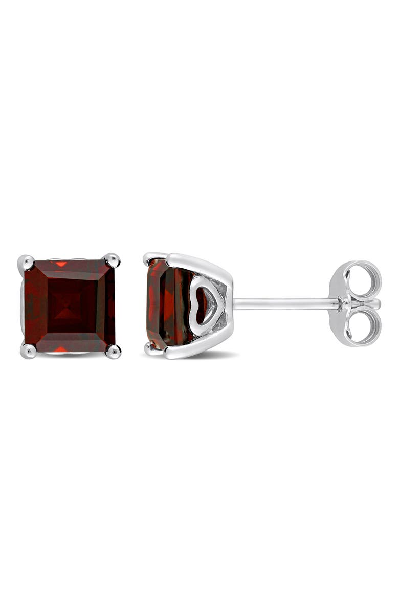 DELMAR Princess Cut Garnet Stud Earrings, Main, color, Red