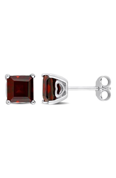 Princess Cut Garnet Stud Earrings