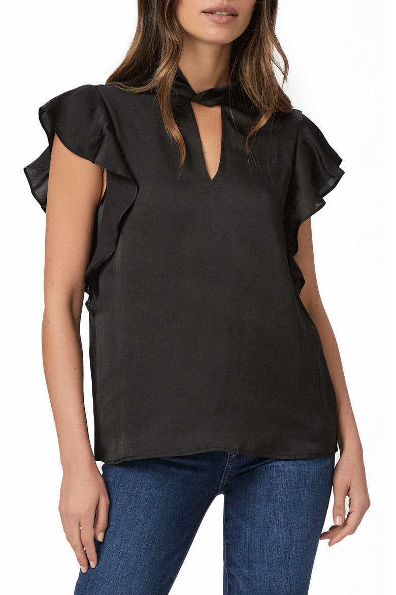 Darra Flutter Sleeve Satin Top, Alternate, color, BLACK