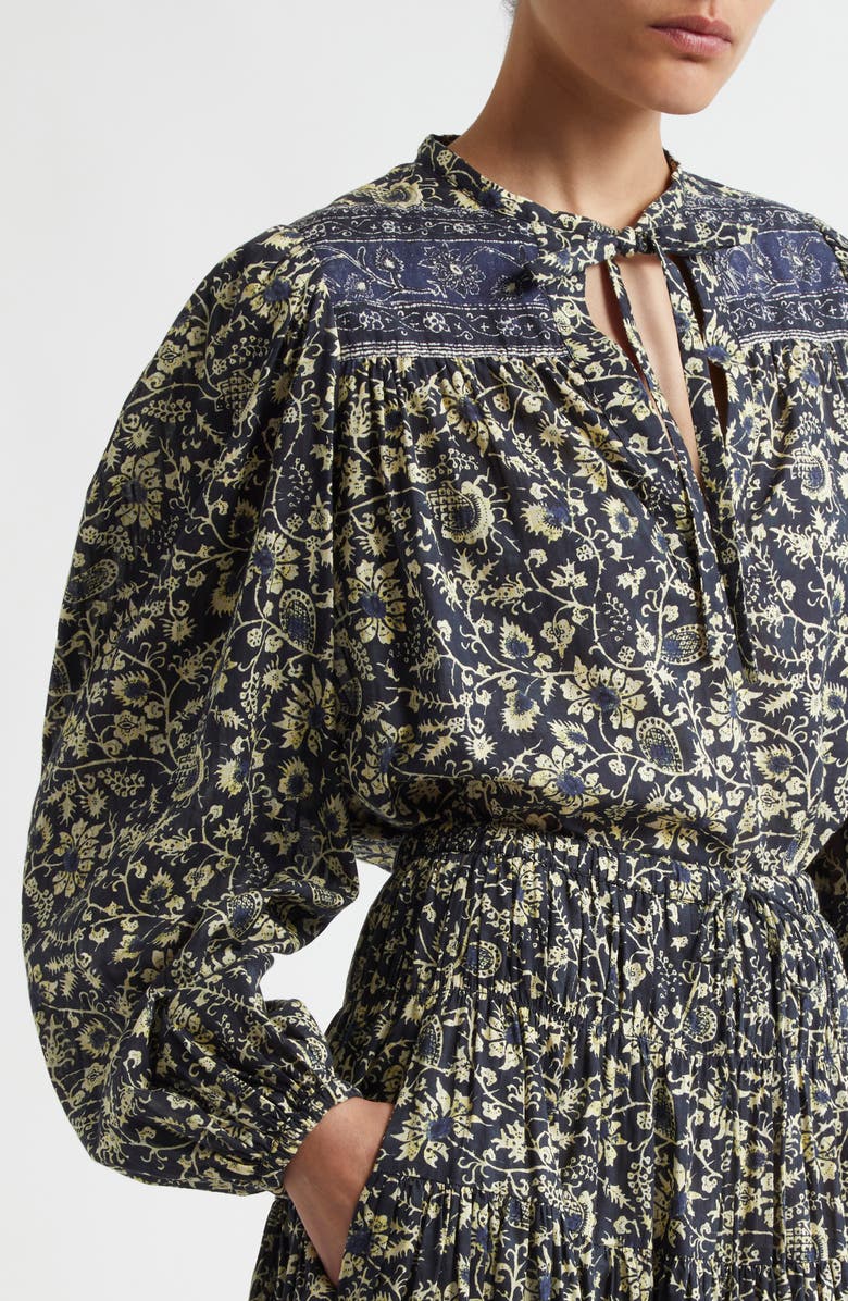 Ulla Johnson Tillie Floral Tie Neck Top, Alternate, color, Raven