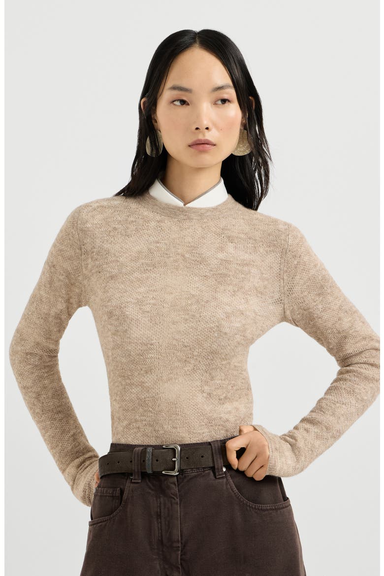 Silk, alpaca and wool flower lace sweater, Main, color, Cashmere Beige